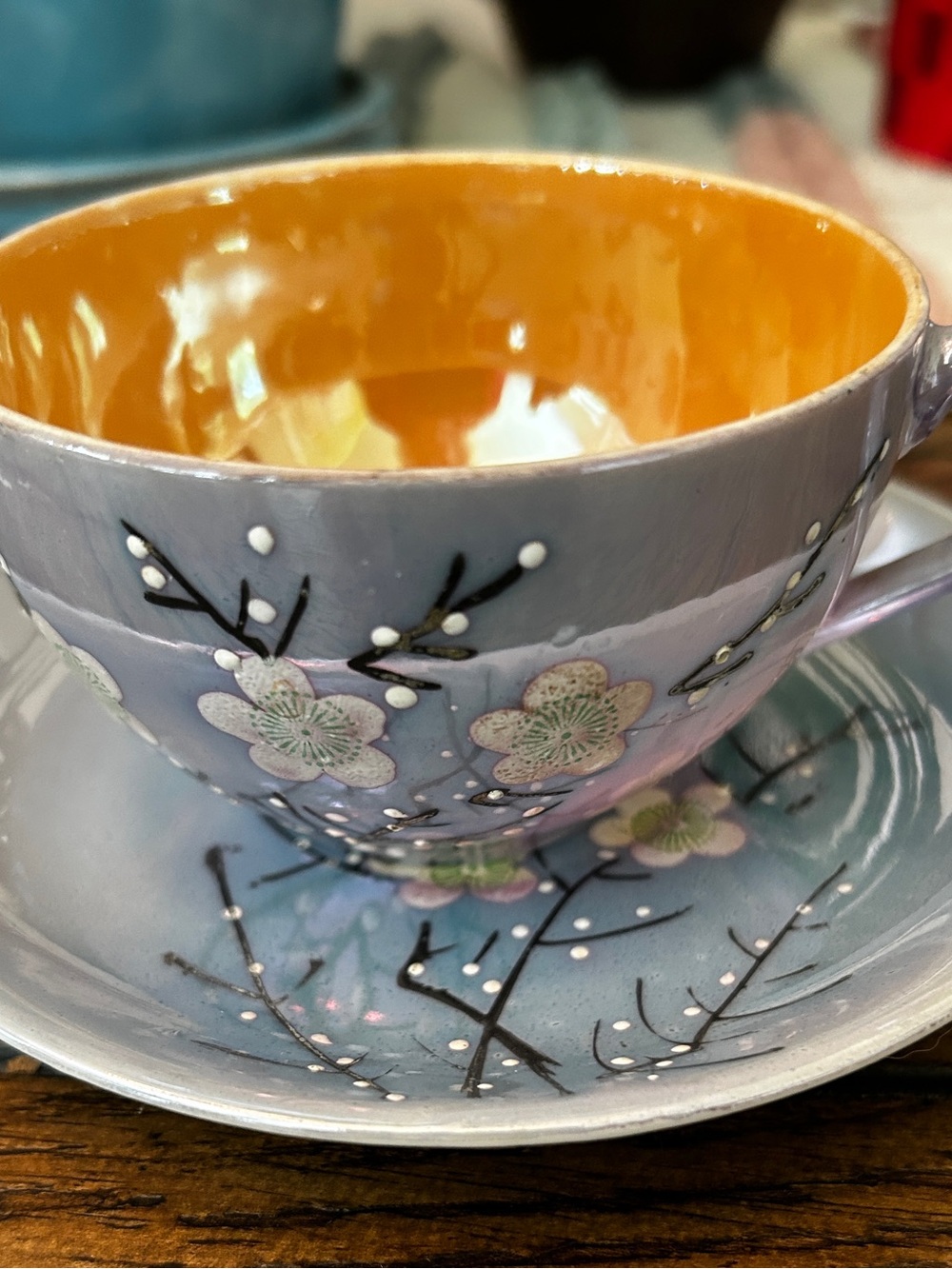 Vintage Handpainted Japanese Lusterware Teacup and Saucer